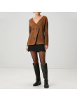 Retro brown V-neck women's wool jacket