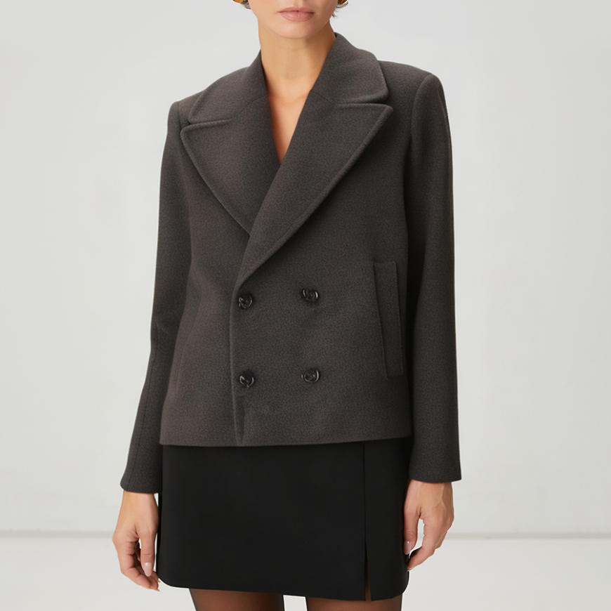 Loose-fitting double-breasted women's wool jacket