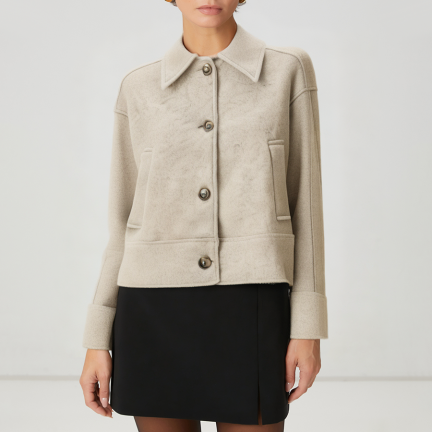 Beige lapel loose women's wool jacket