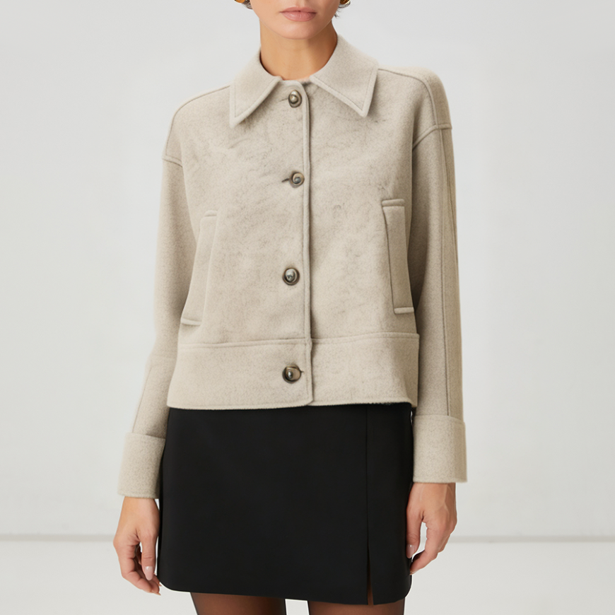 Beige lapel loose women's wool jacket