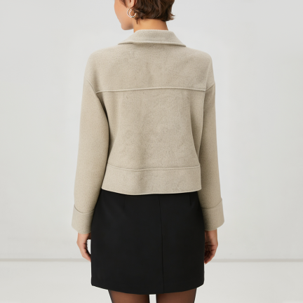 Beige lapel loose women's wool jacket