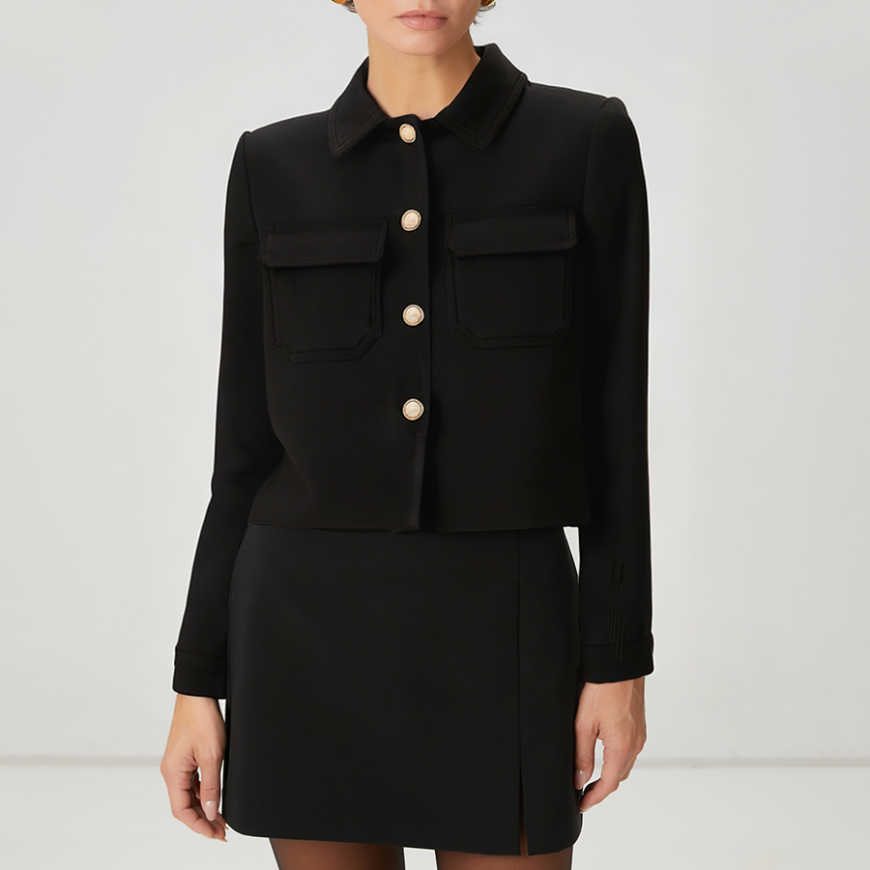 Black minimalist lapel women's wool jacket