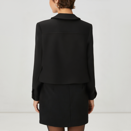 Black minimalist lapel women's wool jacket