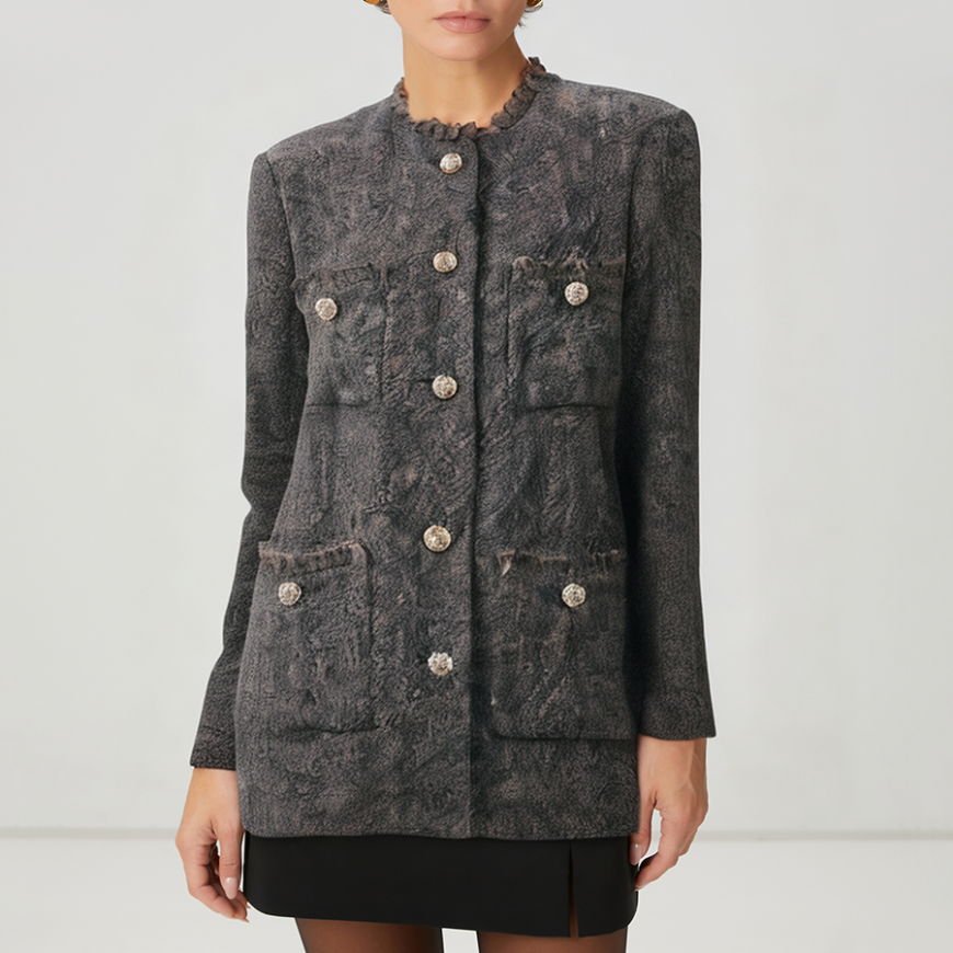 Dark gray multi-pocket women's wool jacket