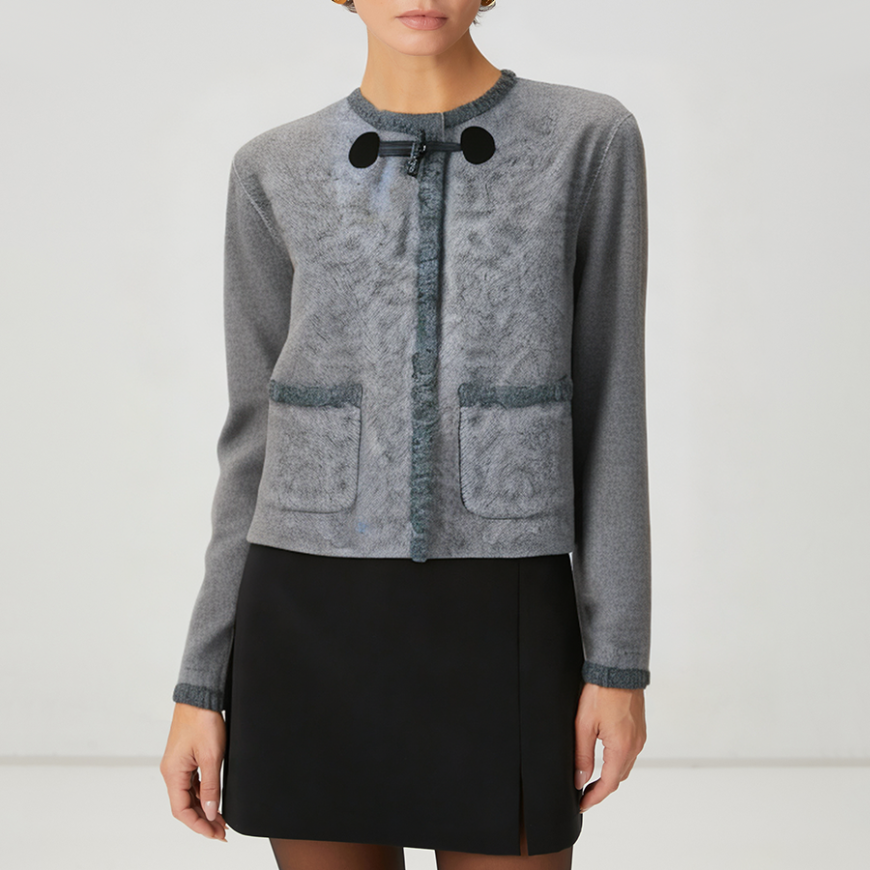 Grey retro short women's wool jacket