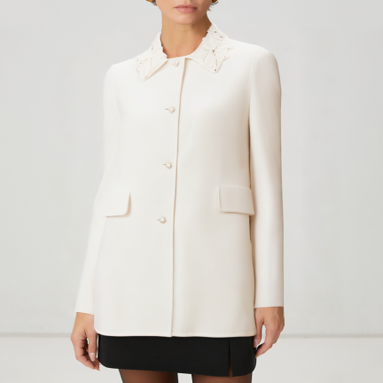 White luxury collared women's wool jacket