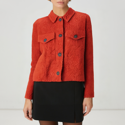 Red collared warm women's wool jacket