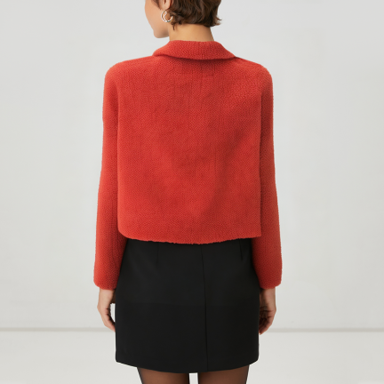 Red collared warm women's wool jacket