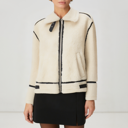 Casual beige loose-fitting women's wool jacket