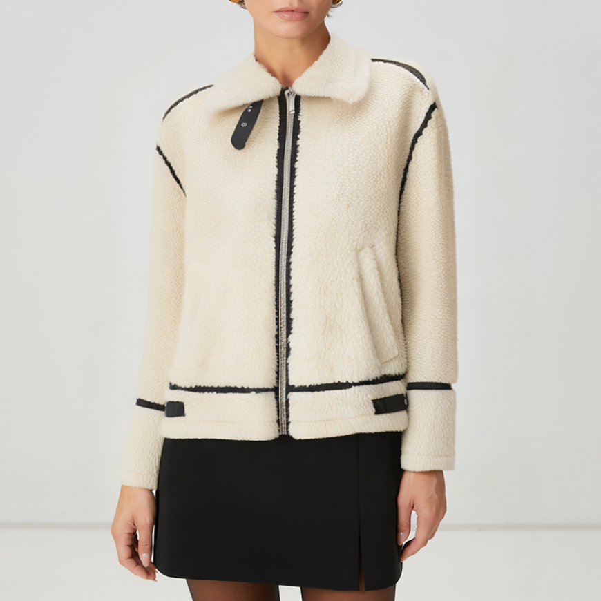 Casual beige loose-fitting women's wool jacket
