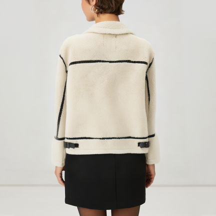Casual beige loose-fitting women's wool jacket