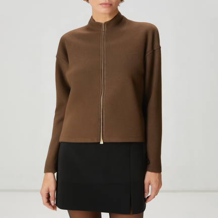 Brown double-zip women's wool jacket
