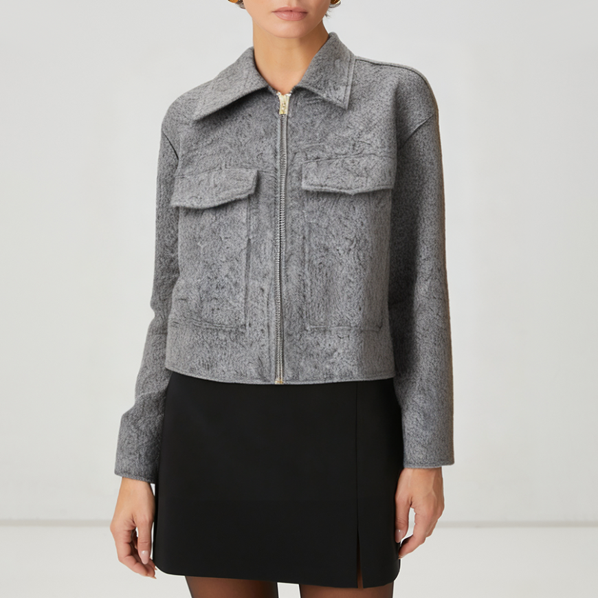 Grey double-pocket women's wool jacket