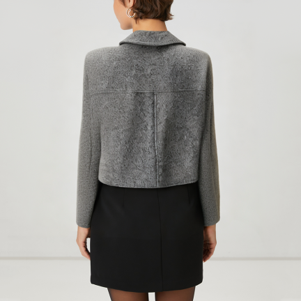 Grey double-pocket women's wool jacket