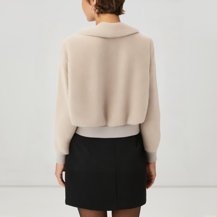 Stylish lapel double zipper women's wool jacket